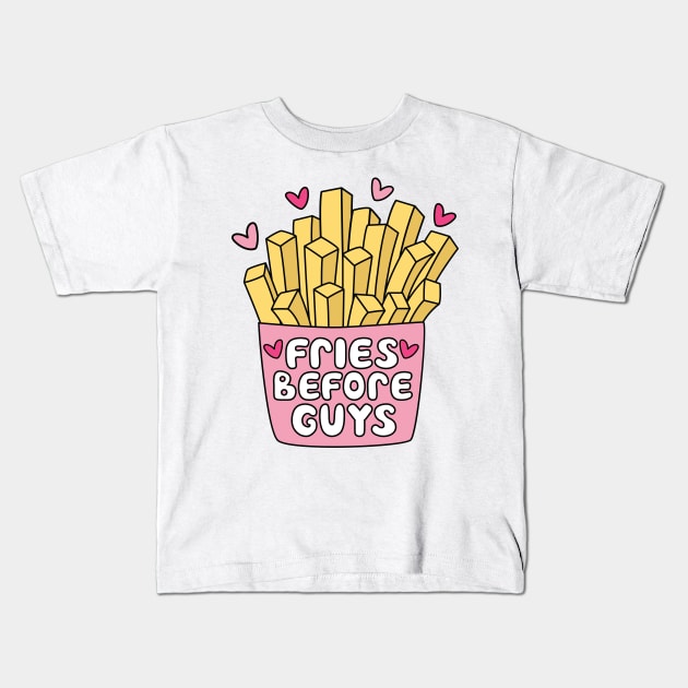 Fries Before Guys, Cute Retro Valentines Kids T-Shirt by perthesun